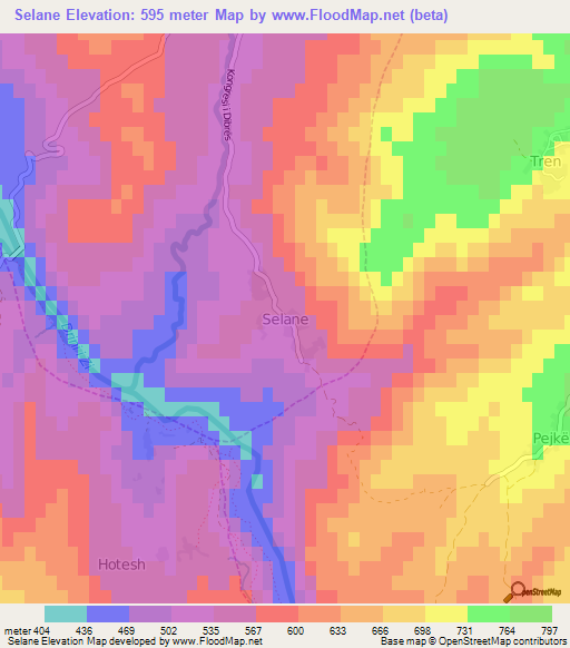 Selane,Albania Elevation Map