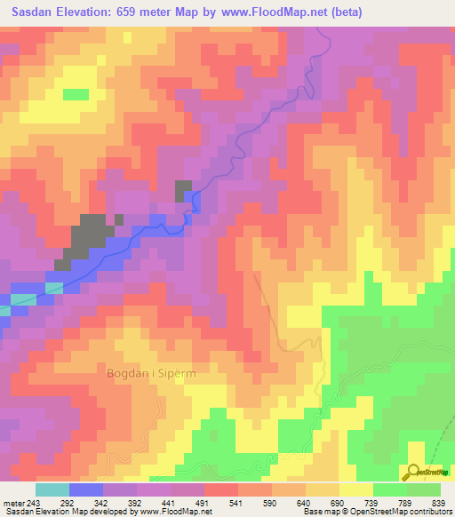 Sasdan,Albania Elevation Map