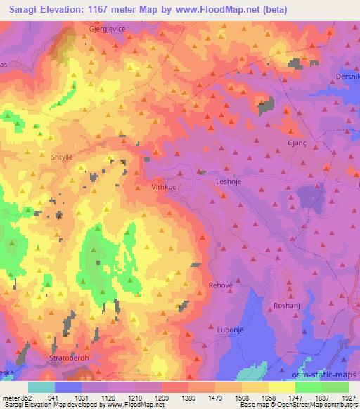 Saragi,Albania Elevation Map