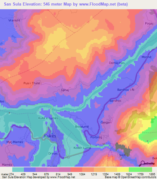 San Sula,Albania Elevation Map