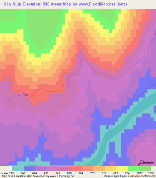 San Sula,Albania Elevation Map