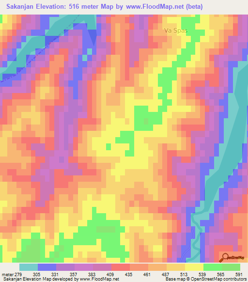 Sakanjan,Albania Elevation Map