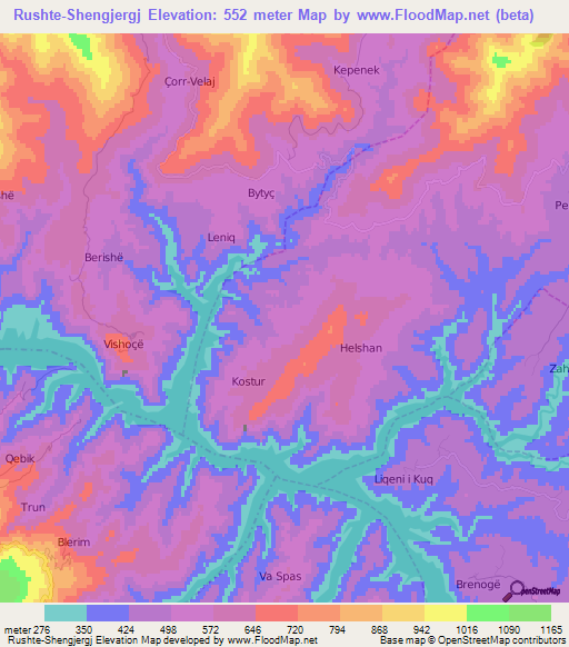 Rushte-Shengjergj,Albania Elevation Map