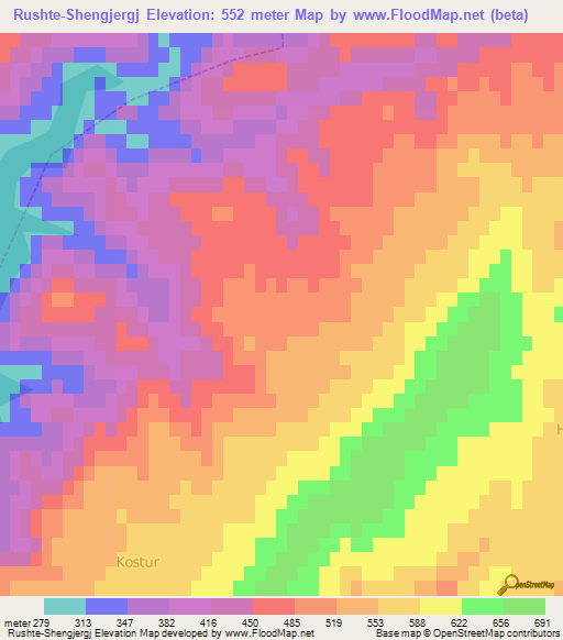 Rushte-Shengjergj,Albania Elevation Map