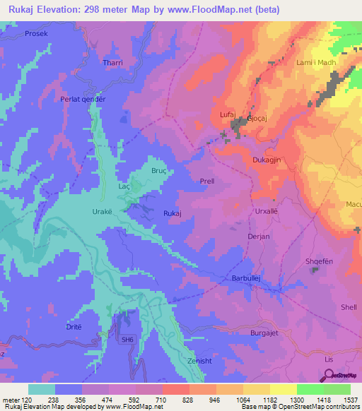 Rukaj,Albania Elevation Map