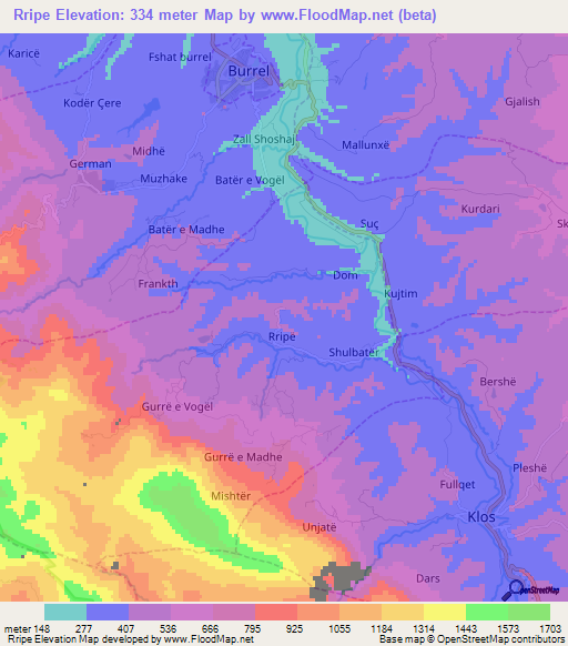 Rripe,Albania Elevation Map