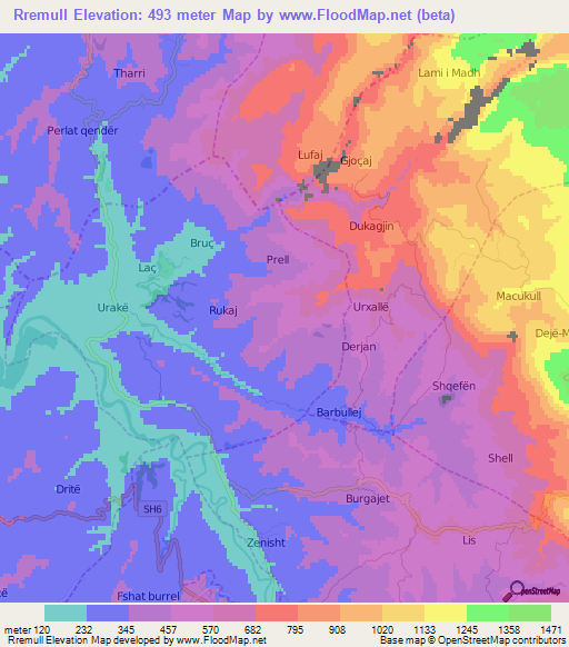 Rremull,Albania Elevation Map