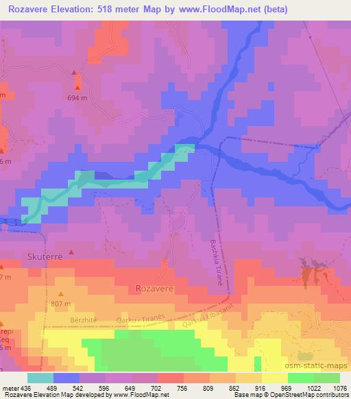 Rozavere,Albania Elevation Map