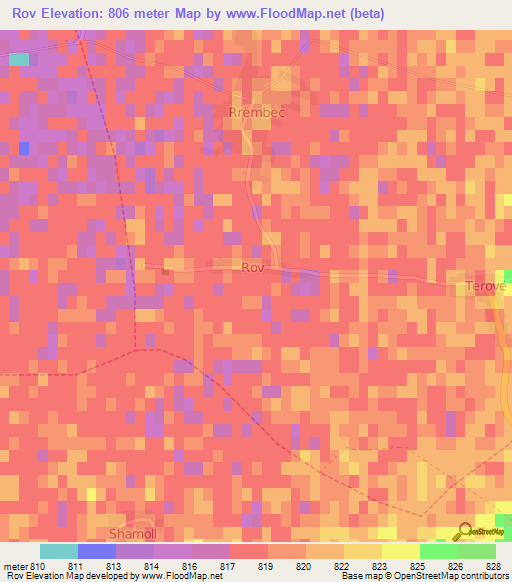 Rov,Albania Elevation Map