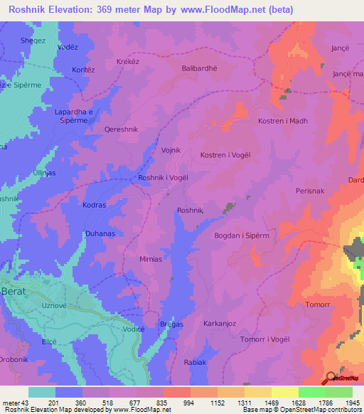 Roshnik,Albania Elevation Map