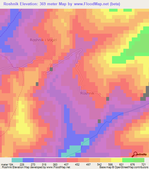 Roshnik,Albania Elevation Map