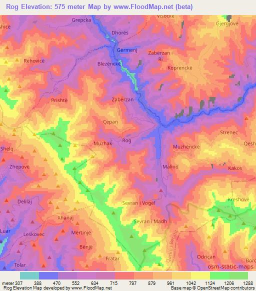 Rog,Albania Elevation Map