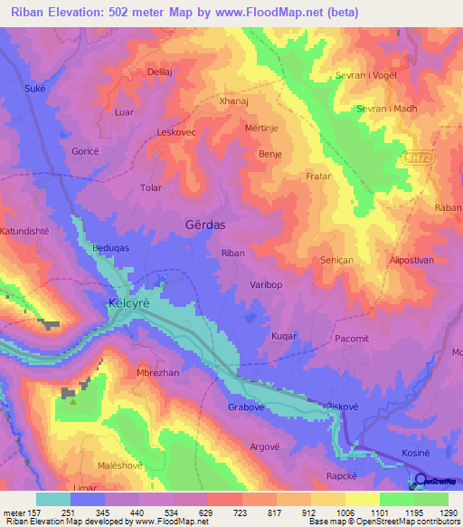 Riban,Albania Elevation Map