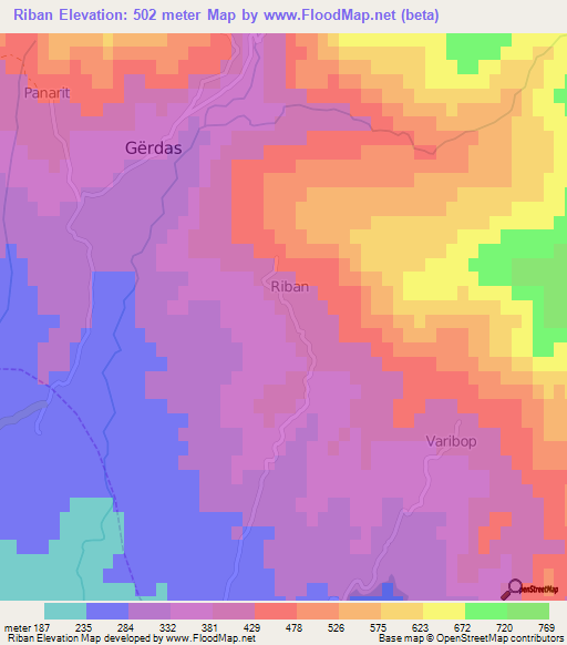 Riban,Albania Elevation Map