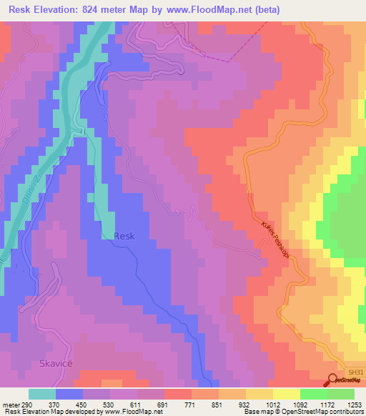 Resk,Albania Elevation Map