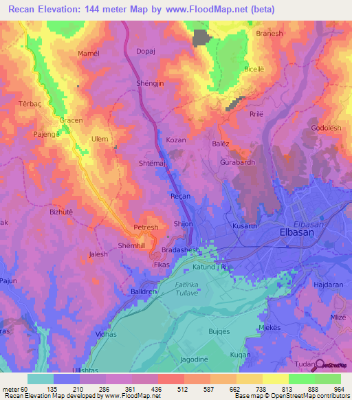 Recan,Albania Elevation Map