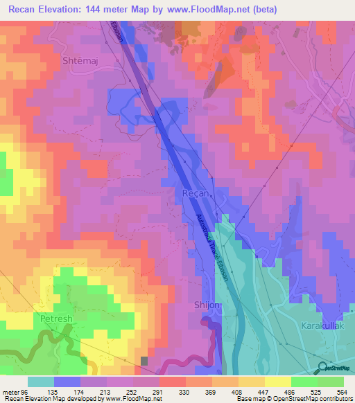 Recan,Albania Elevation Map