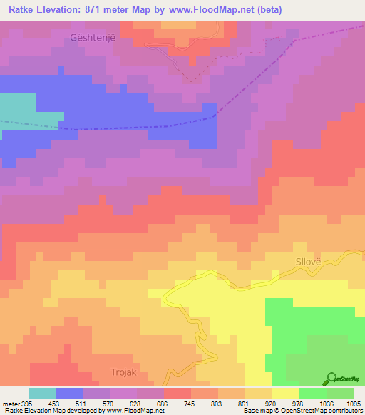 Ratke,Albania Elevation Map