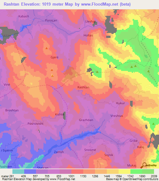 Rashtan,Albania Elevation Map