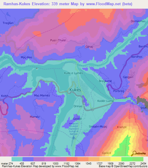 Ramhas-Kukes,Albania Elevation Map