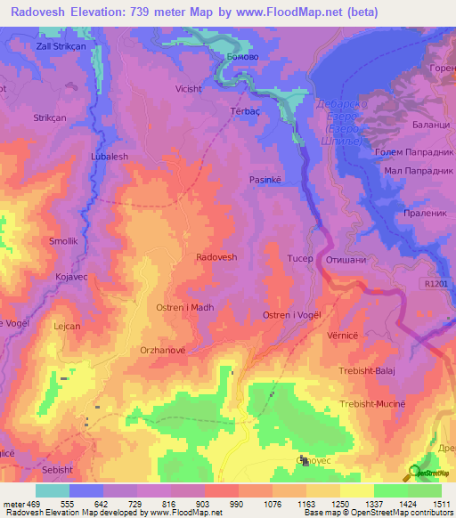 Radovesh,Albania Elevation Map