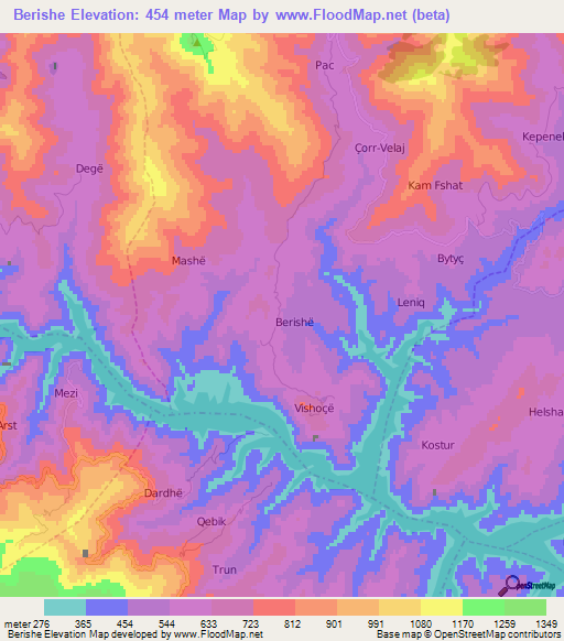 Berishe,Albania Elevation Map