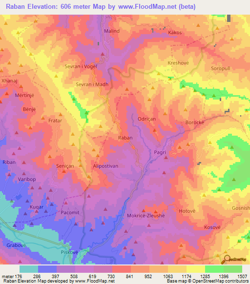 Raban,Albania Elevation Map