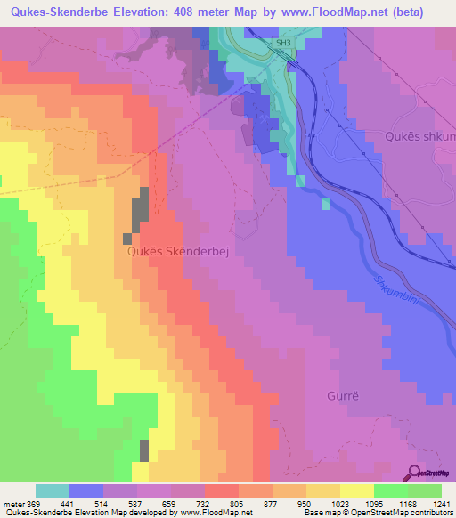 Qukes-Skenderbe,Albania Elevation Map