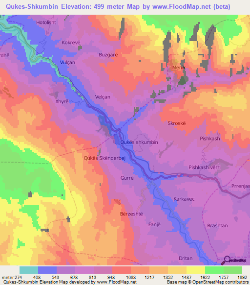 Qukes-Shkumbin,Albania Elevation Map