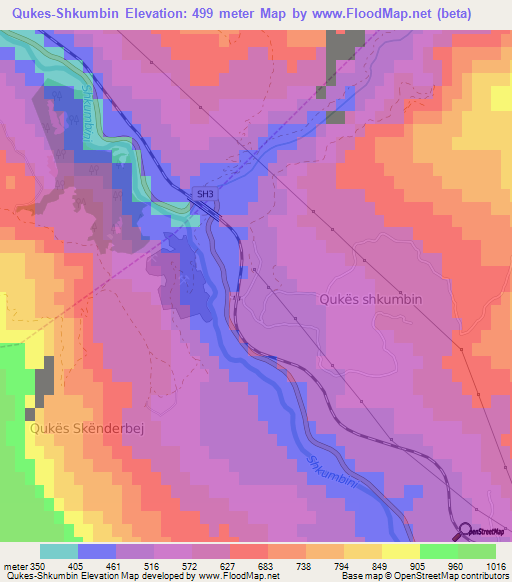 Qukes-Shkumbin,Albania Elevation Map