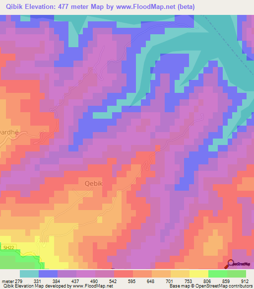 Qibik,Albania Elevation Map