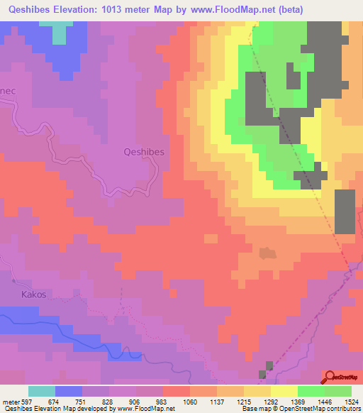 Qeshibes,Albania Elevation Map