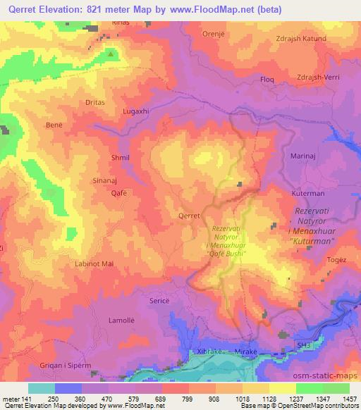 Qerret,Albania Elevation Map