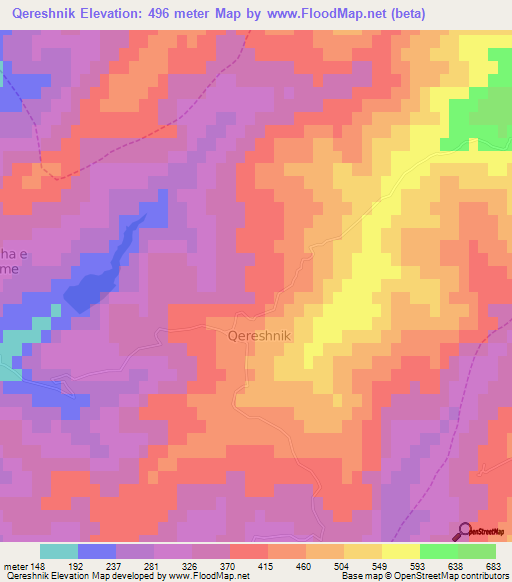 Qereshnik,Albania Elevation Map