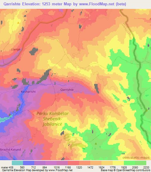 Qarrishte,Albania Elevation Map