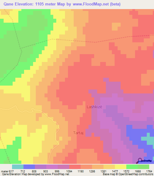 Qane,Albania Elevation Map