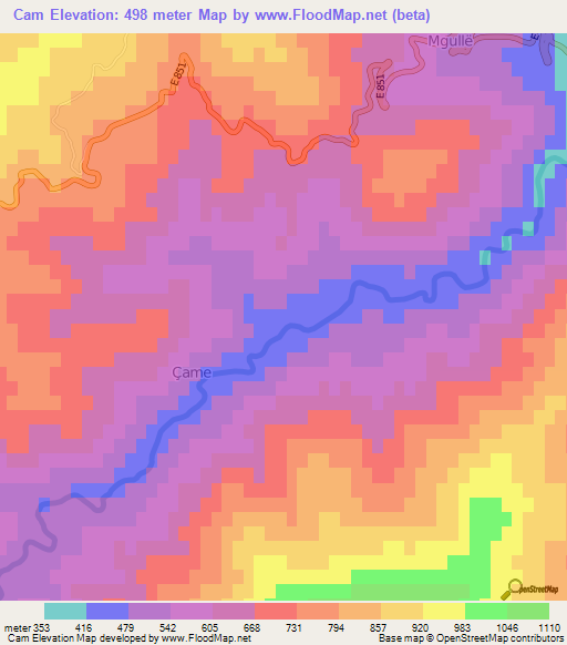 Cam,Albania Elevation Map