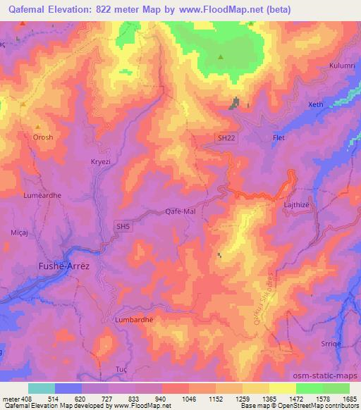 Qafemal,Albania Elevation Map