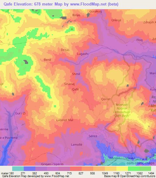 Qafe,Albania Elevation Map