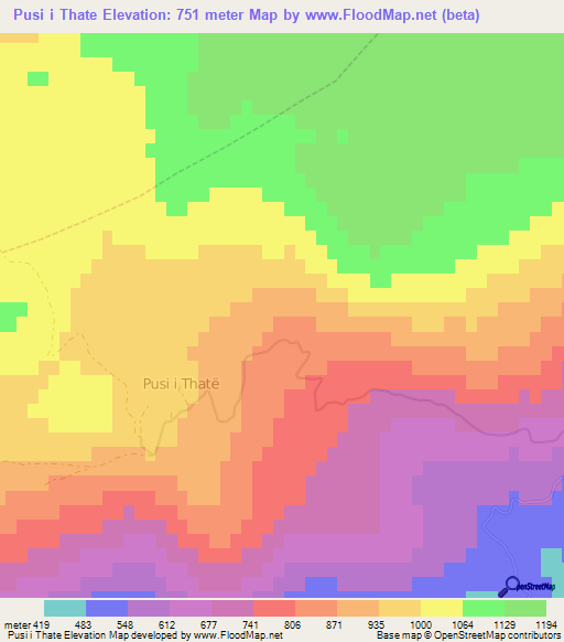 Pusi i Thate,Albania Elevation Map