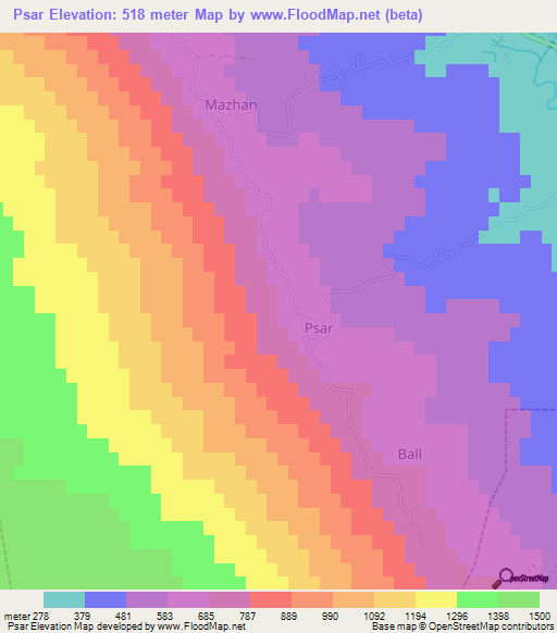 Psar,Albania Elevation Map