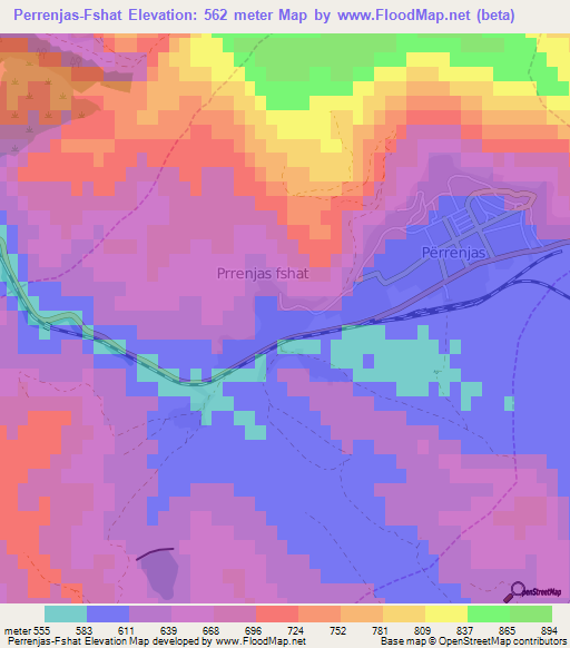 Perrenjas-Fshat,Albania Elevation Map