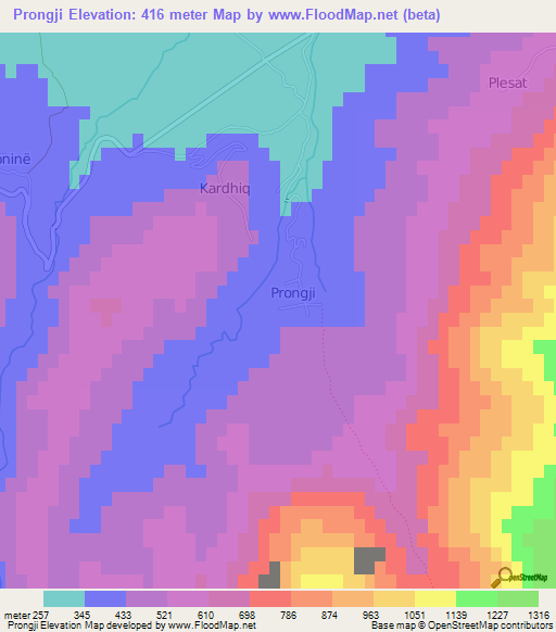 Prongji,Albania Elevation Map