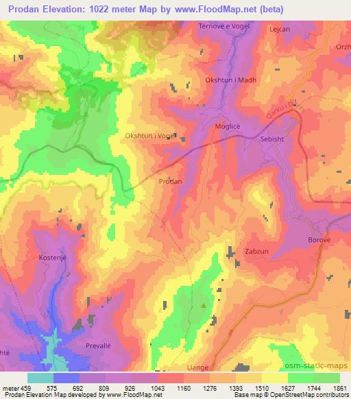 Prodan,Albania Elevation Map