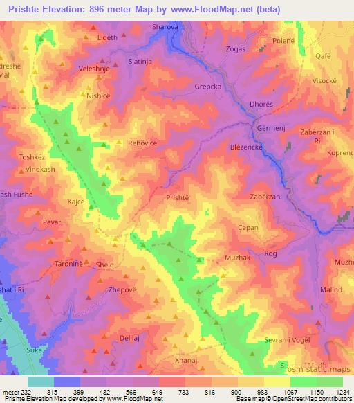 Prishte,Albania Elevation Map