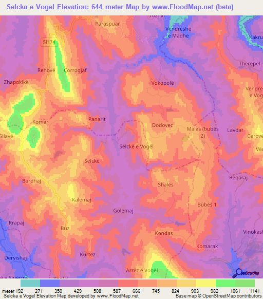 Selcka e Vogel,Albania Elevation Map