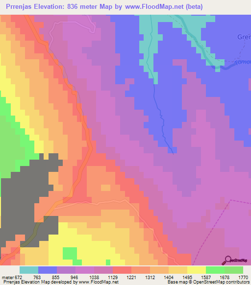 Prrenjas,Albania Elevation Map