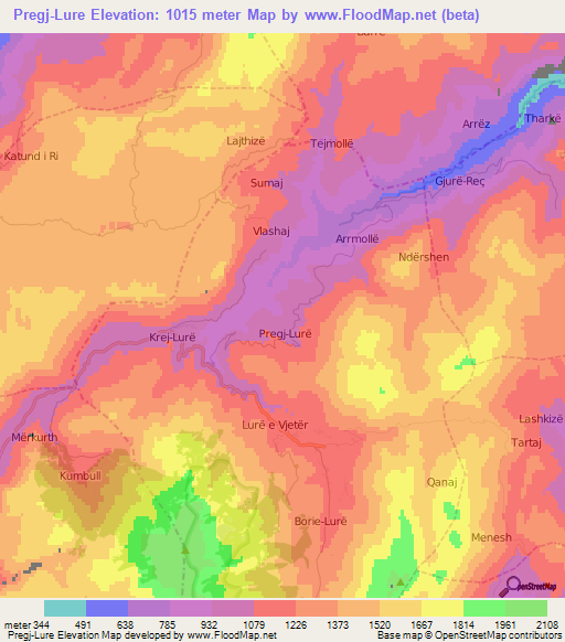 Pregj-Lure,Albania Elevation Map