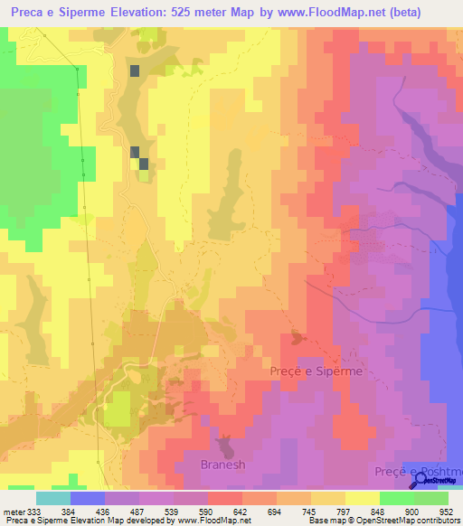 Preca e Siperme,Albania Elevation Map