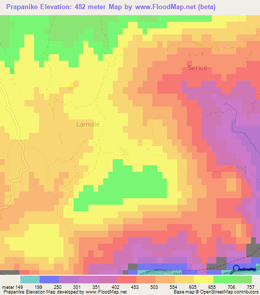 Prapanike,Albania Elevation Map